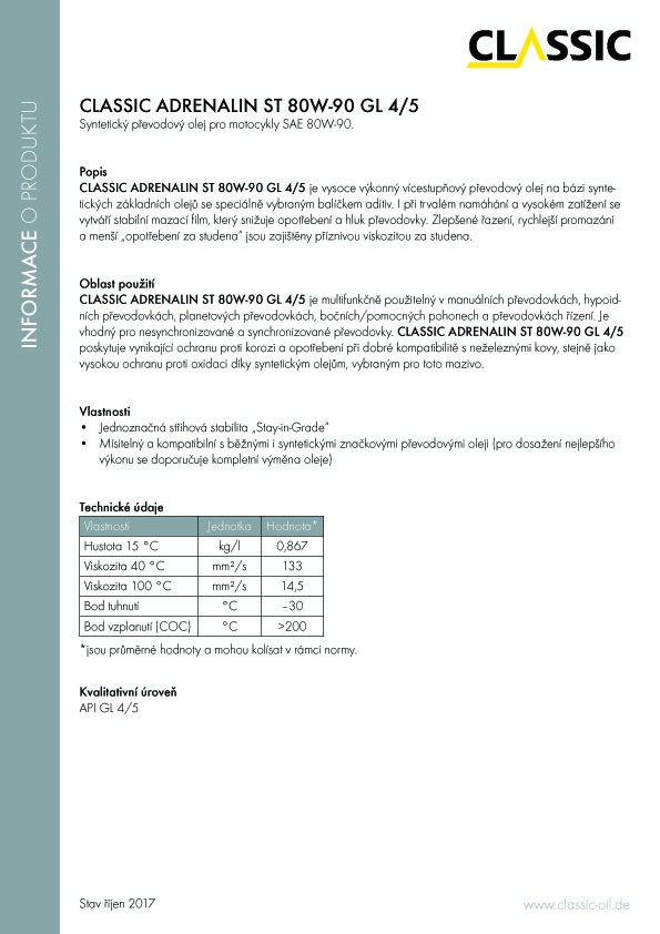 Produktové informace _ADRENALIN_ CZ12 80W-90